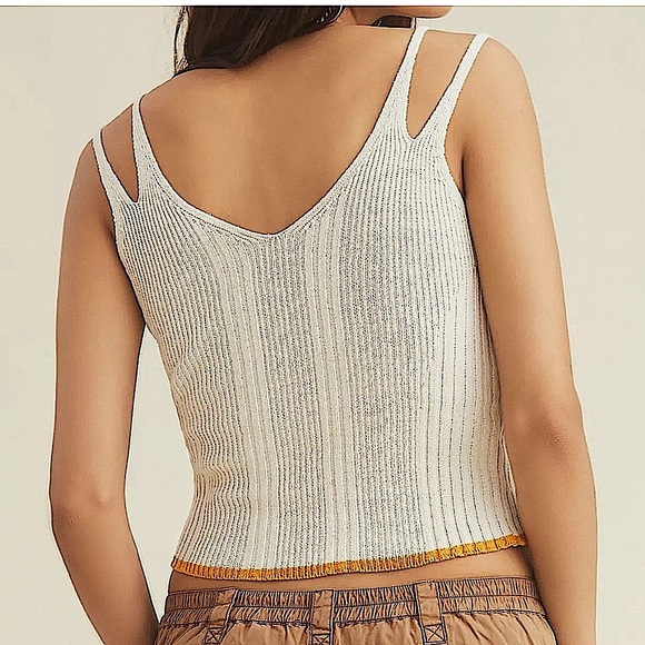 Anthropologie Pilcro Double Strap Ribbed Sweater Tank Size XS Cream/Dark Yellow - Picture 3 of 12
